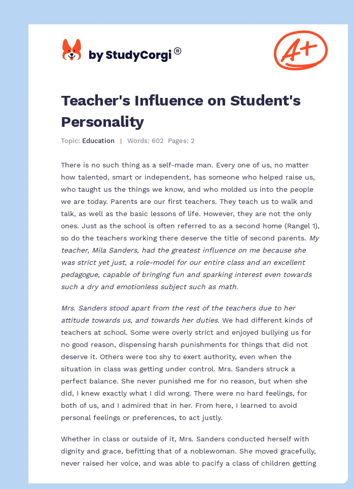 Teacher's Influence on Student's Personality. Page 1
