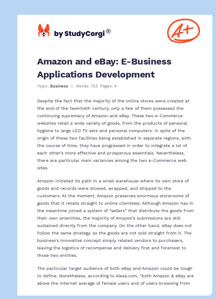Amazon and eBay: E-Business Applications Development. Page 1