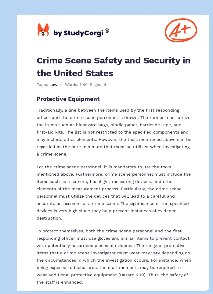 Crime Scene Safety and Security in the United States. Page 1