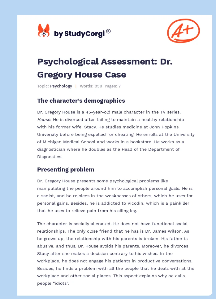 Psychological Assessment: Dr. Gregory House Case. Page 1