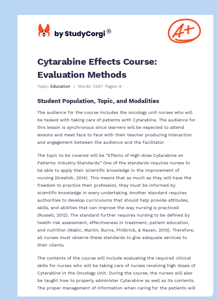 Cytarabine Effects Course: Evaluation Methods. Page 1