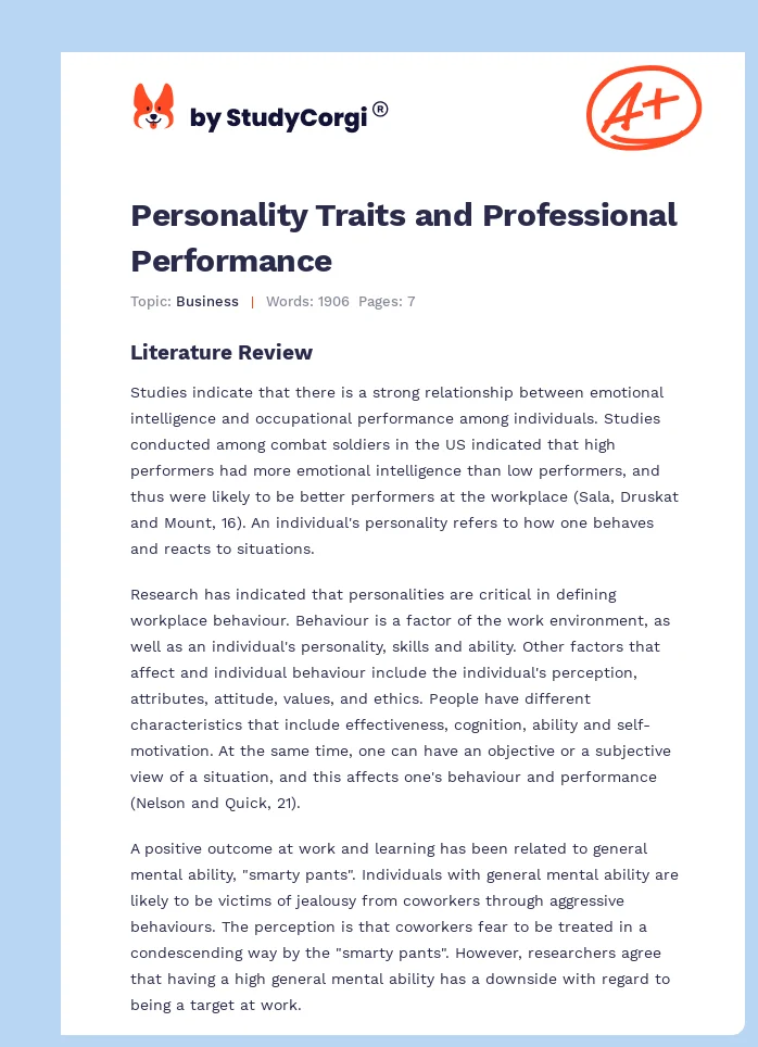 Personality Traits and Professional Performance. Page 1