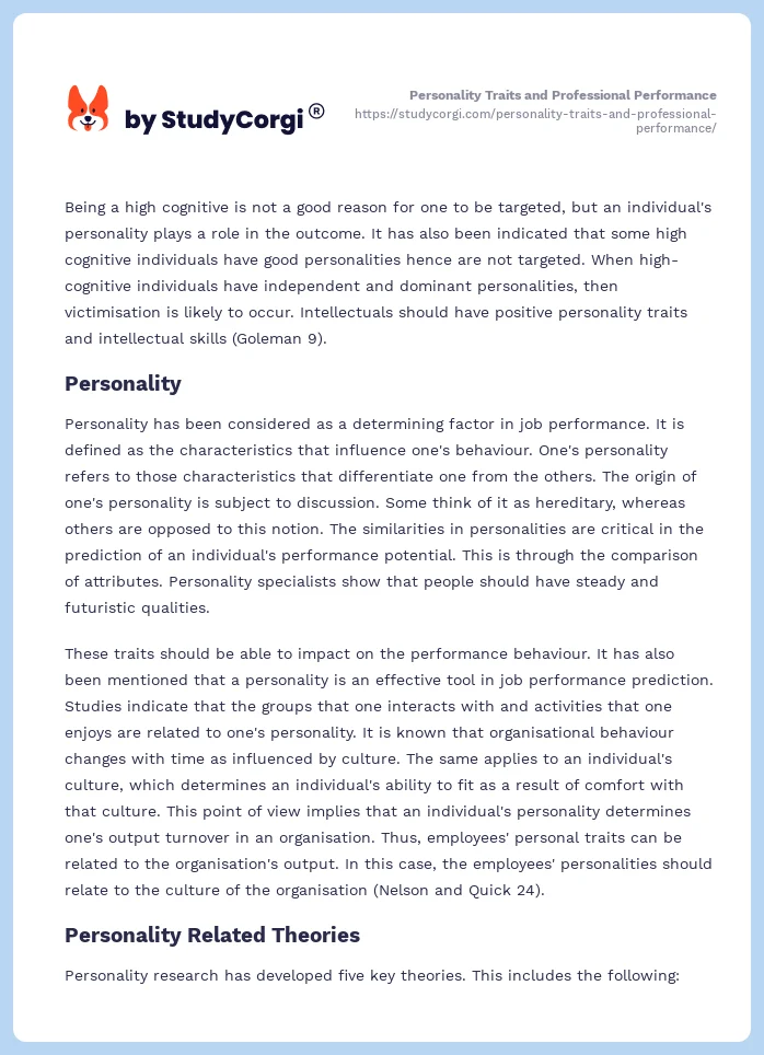 Personality Traits and Professional Performance. Page 2