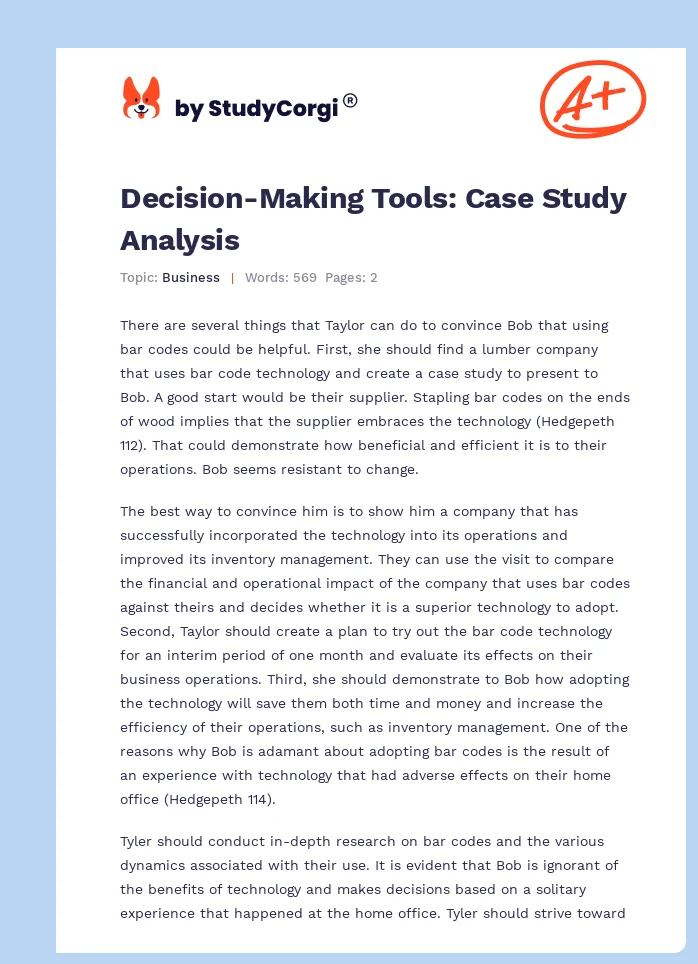 Decision-Making Tools: Case Study Analysis. Page 1