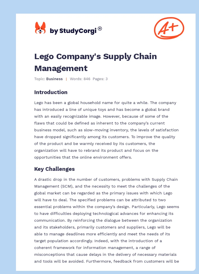 Lego Company's Supply Chain Management. Page 1