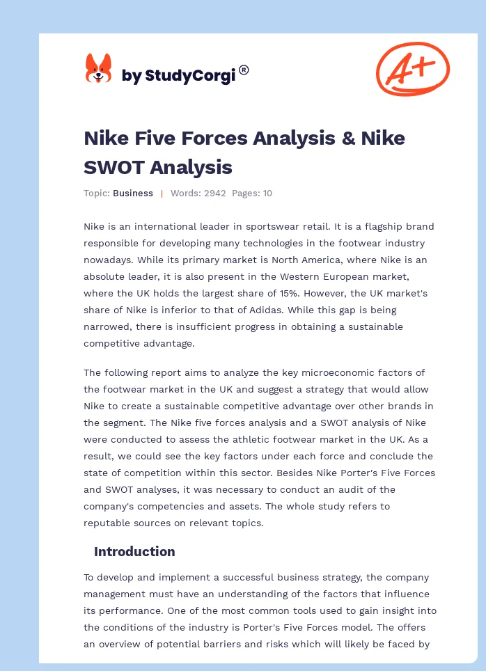 Nike Five Forces Analysis & Nike SWOT Analysis. Page 1