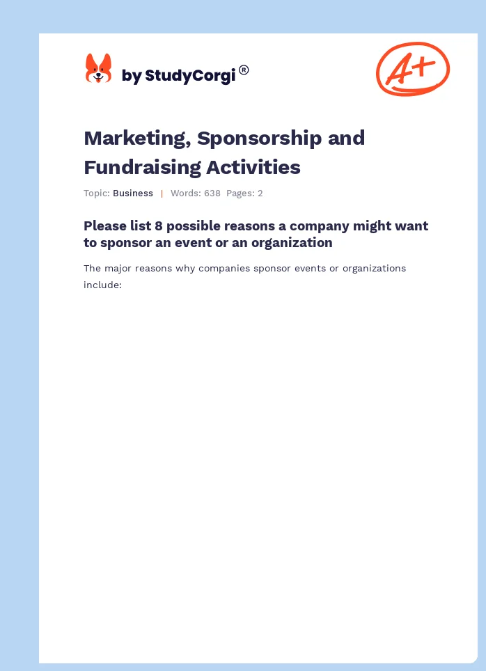 Marketing, Sponsorship and Fundraising Activities. Page 1