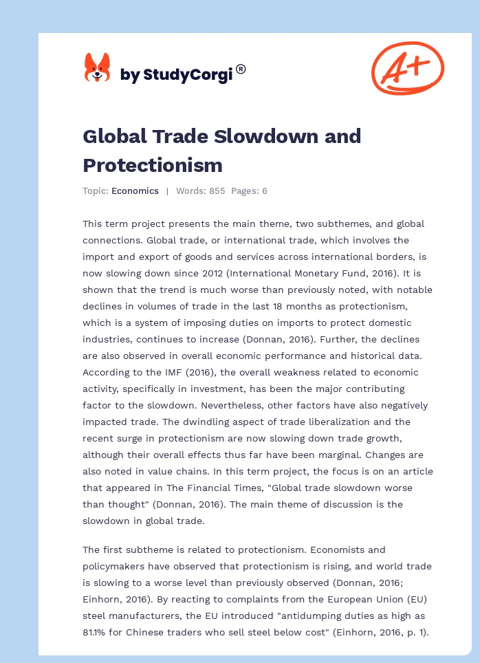 Global Trade Slowdown and Protectionism. Page 1