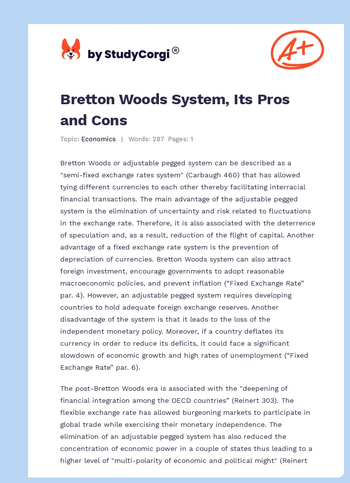 Bretton Woods System, Its Pros and Cons. Page 1