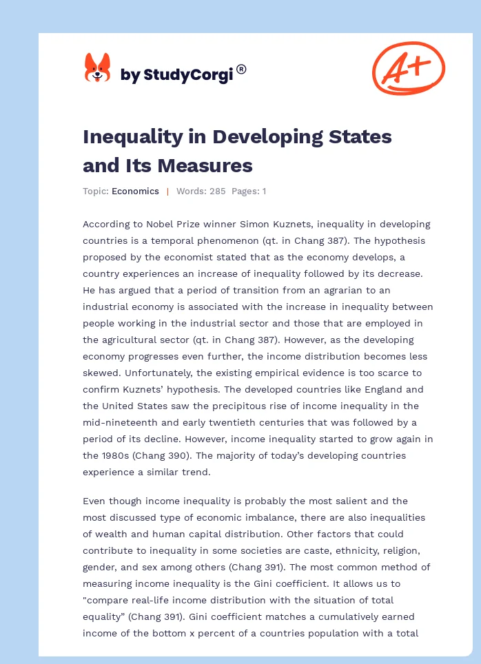 Inequality in Developing States and Its Measures. Page 1