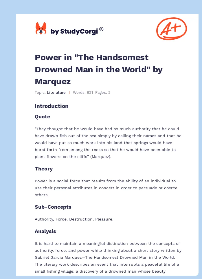 Power in "The Handsomest Drowned Man in the World" by Marquez. Page 1