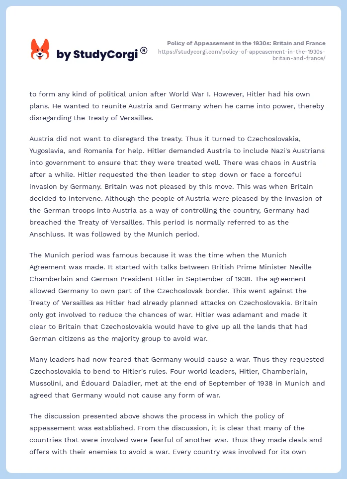 Policy of Appeasement in the 1930s: Britain and France. Page 2