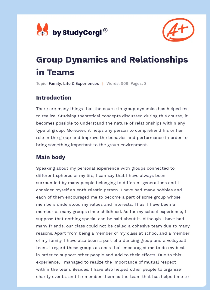 Group Dynamics and Relationships in Teams. Page 1
