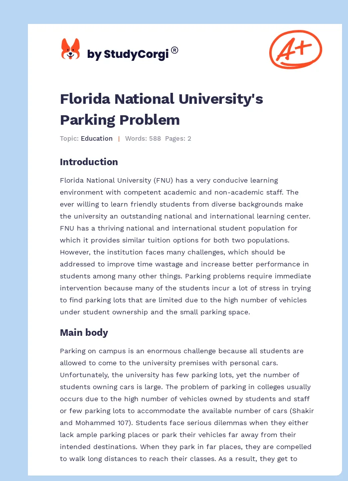 Florida National University's Parking Problem. Page 1