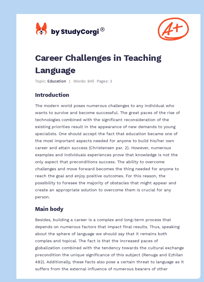 Career Challenges in Teaching Language. Page 1
