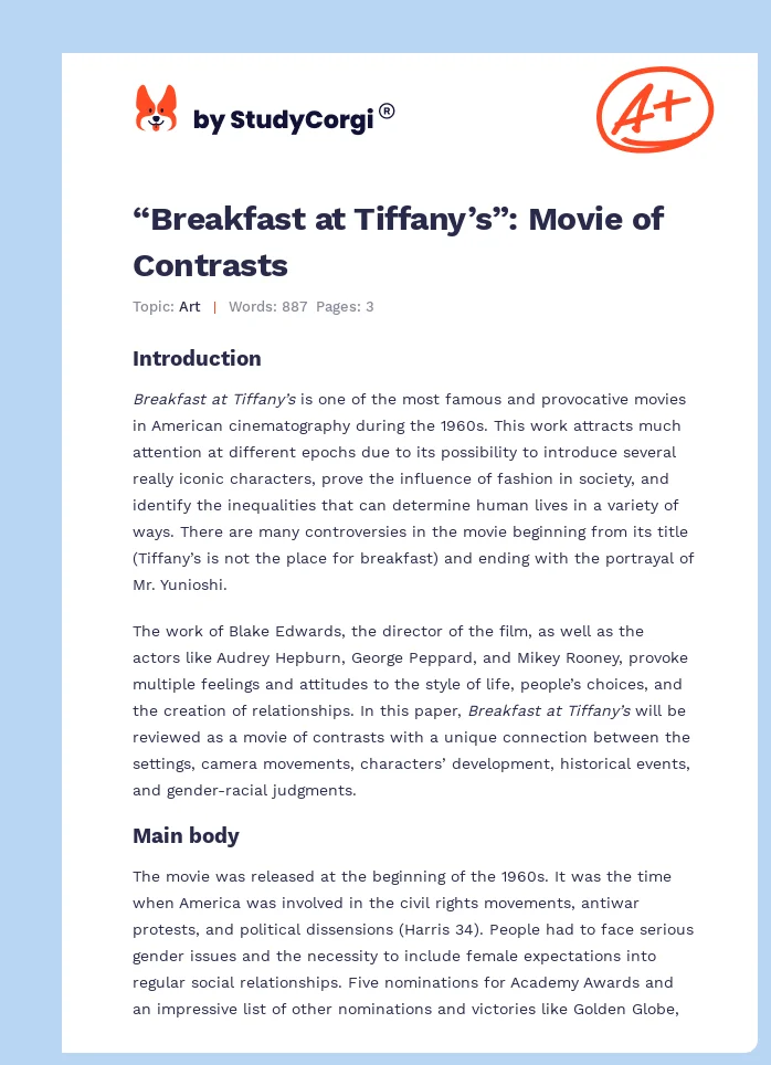 “Breakfast at Tiffany’s”: Movie of Contrasts. Page 1