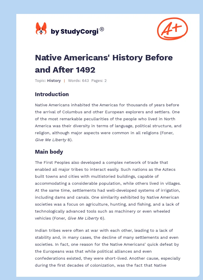 Native Americans' History Before and After 1492. Page 1