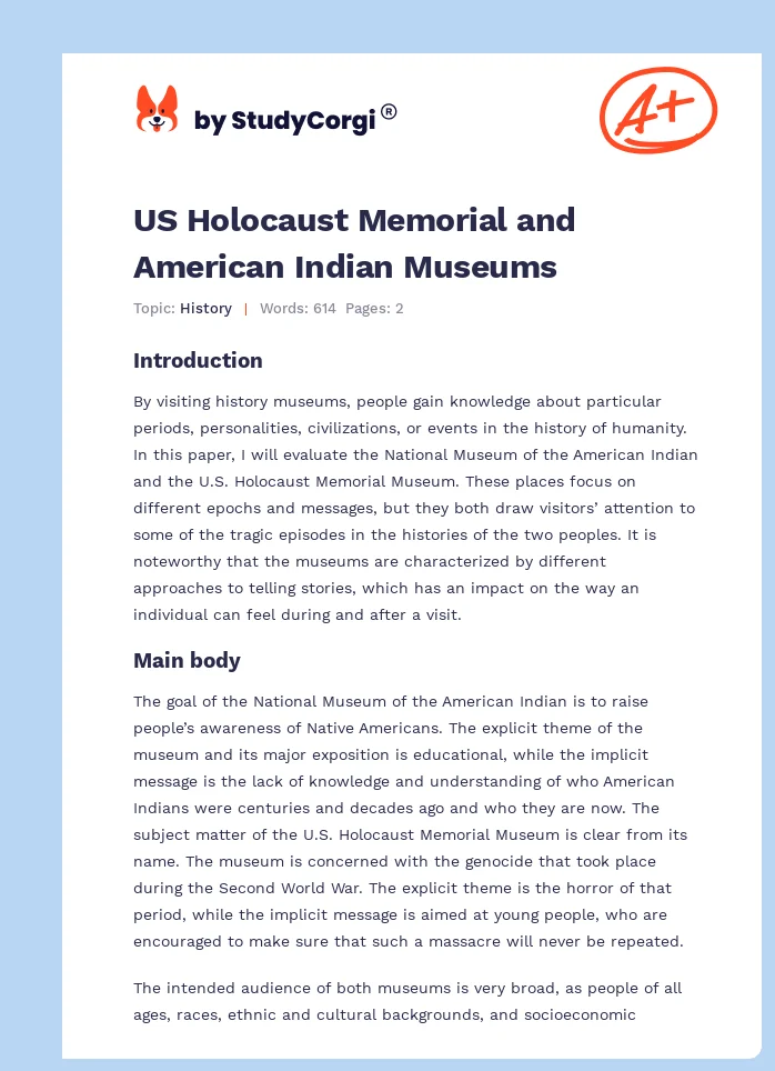 US Holocaust Memorial and American Indian Museums. Page 1