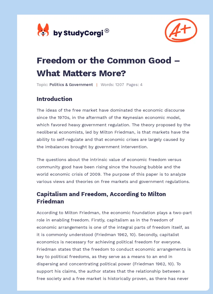 Freedom or the Common Good – What Matters More?. Page 1