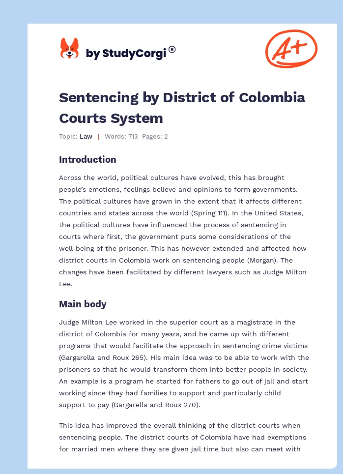 Sentencing by District of Colombia Courts System. Page 1