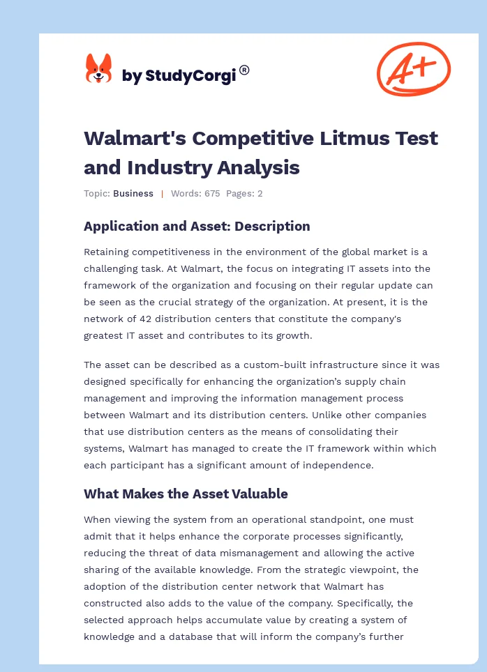 Walmart's Competitive Litmus Test and Industry Analysis. Page 1
