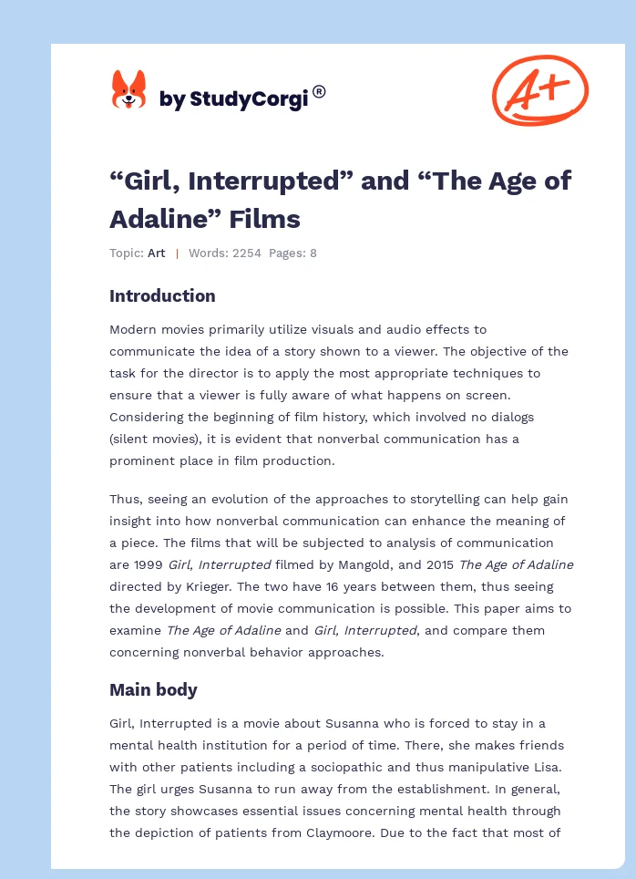 “Girl, Interrupted” and “The Age of Adaline” Films. Page 1