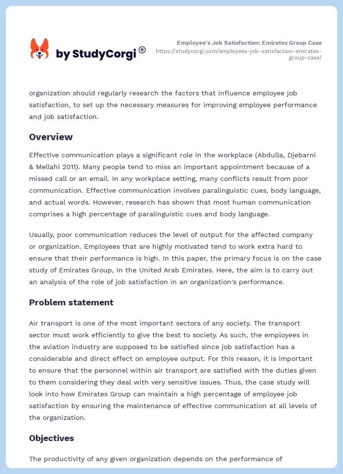 Employee's Job Satisfaction: Emirates Group Case. Page 2