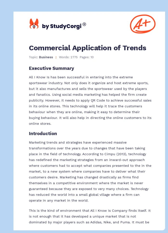 Commercial Application of Trends. Page 1