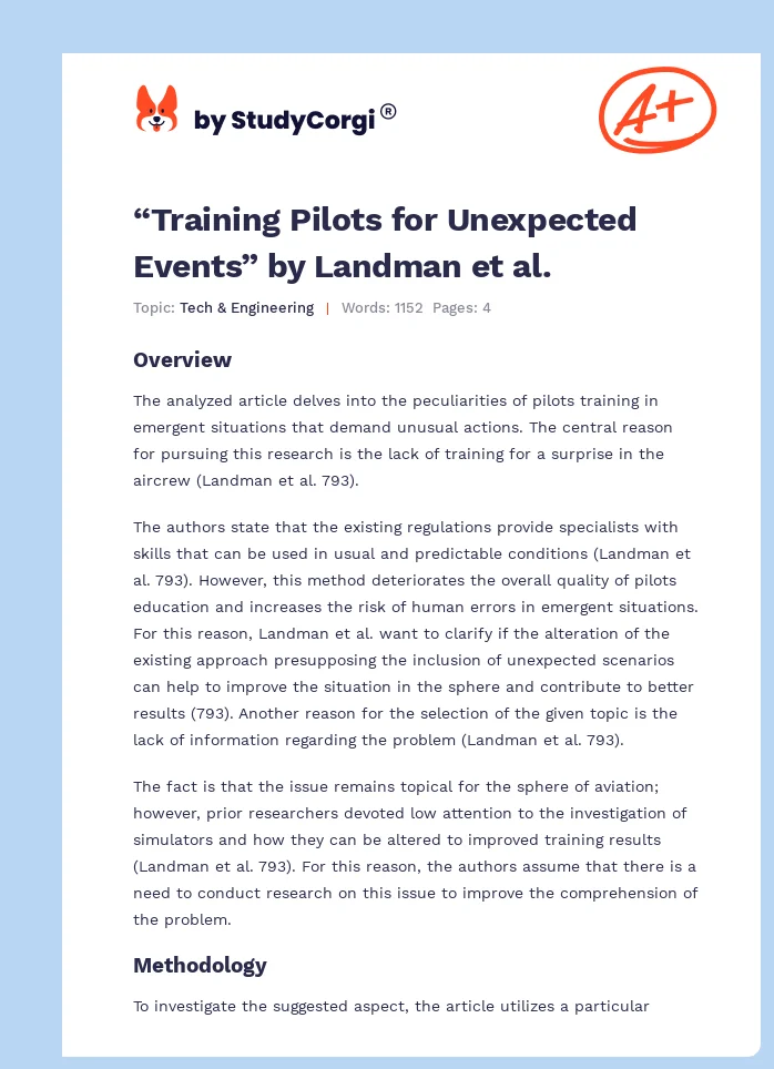 “Training Pilots for Unexpected Events” by Landman et al.. Page 1