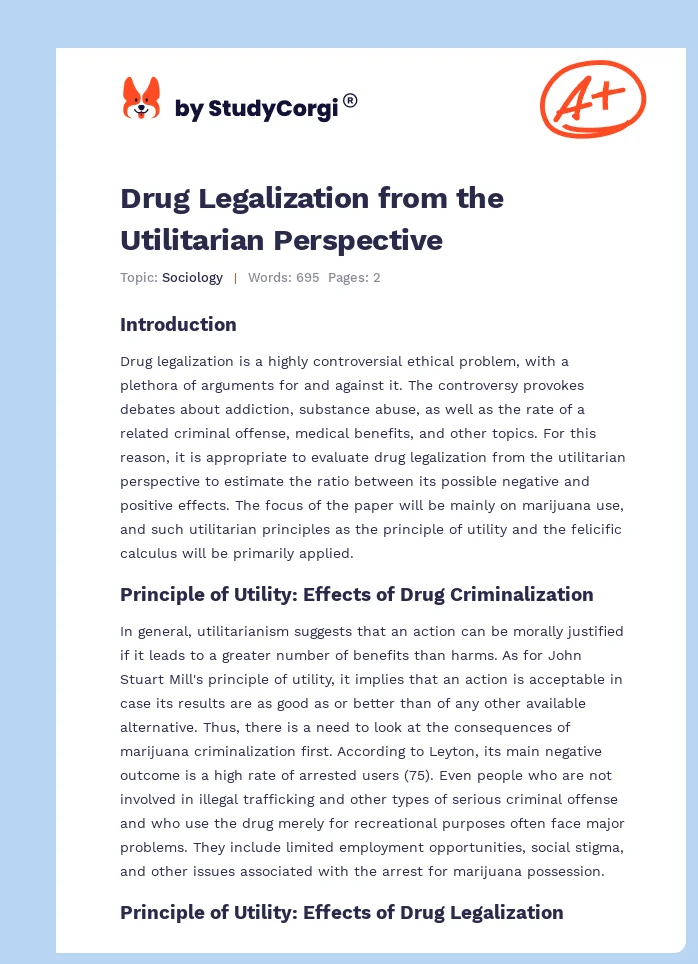 Drug Legalization from the Utilitarian Perspective. Page 1
