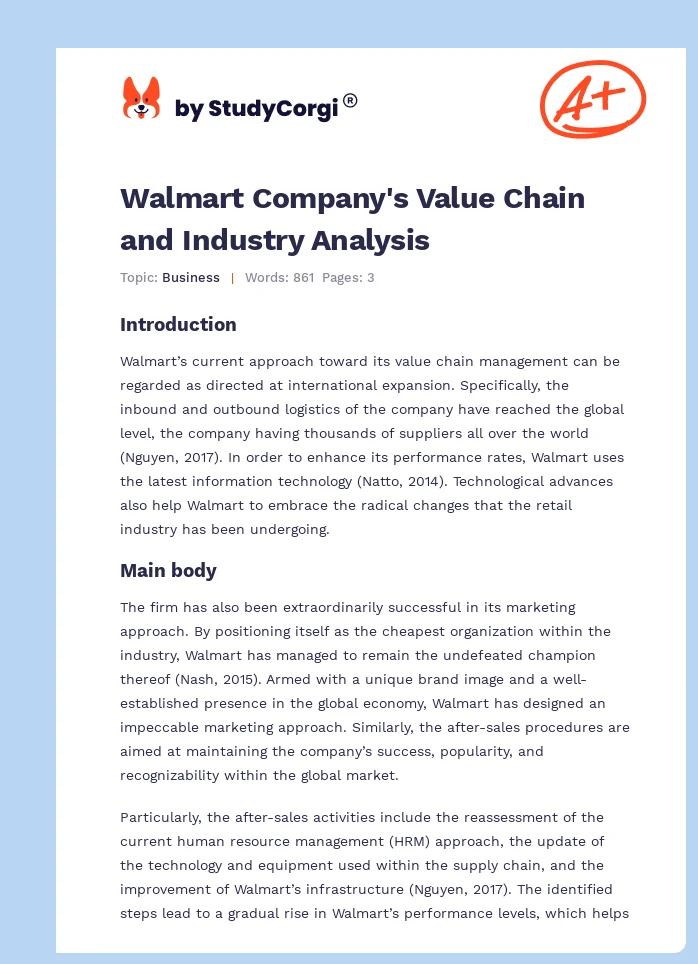 Walmart Company's Value Chain and Industry Analysis. Page 1