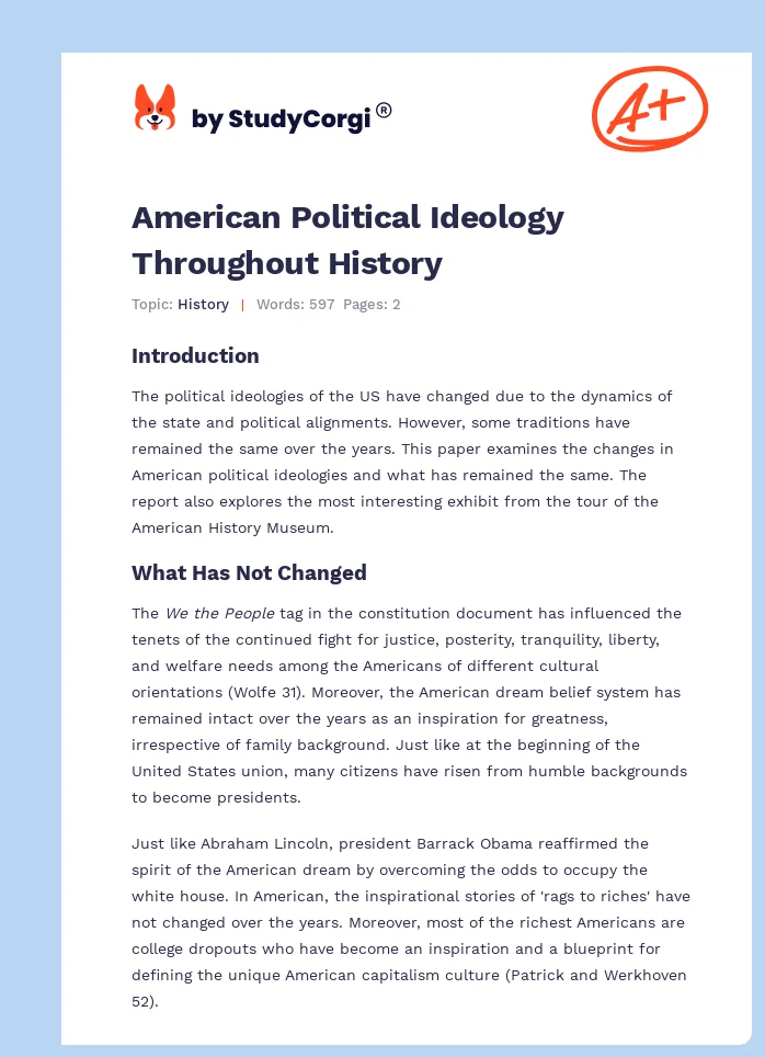 American Political Ideology Throughout History. Page 1