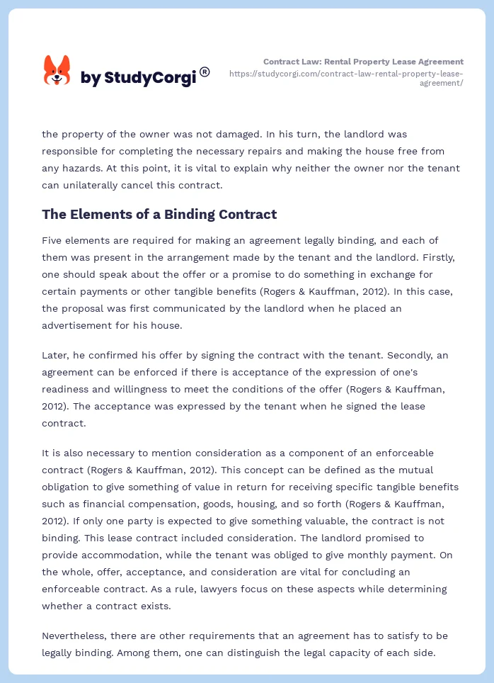 Contract Law: Rental Property Lease Agreement. Page 2