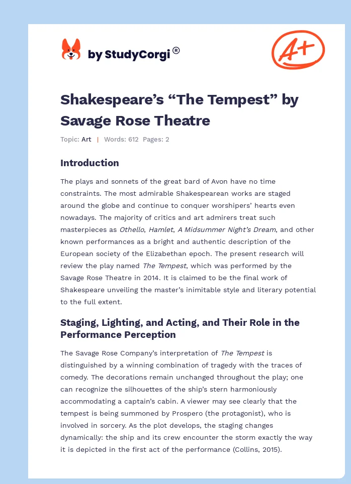 Shakespeare’s “The Tempest” by Savage Rose Theatre. Page 1