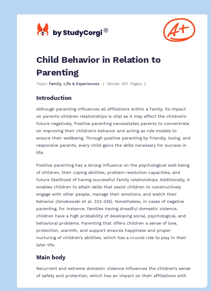 Child Behavior in Relation to Parenting. Page 1