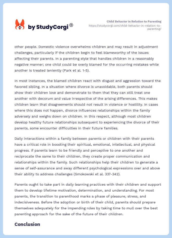 Child Behavior in Relation to Parenting. Page 2