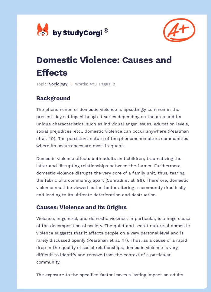 Domestic Violence: Causes and Effects. Page 1