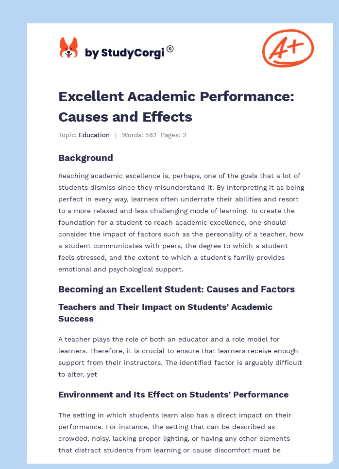 Excellent Academic Performance: Causes and Effects. Page 1