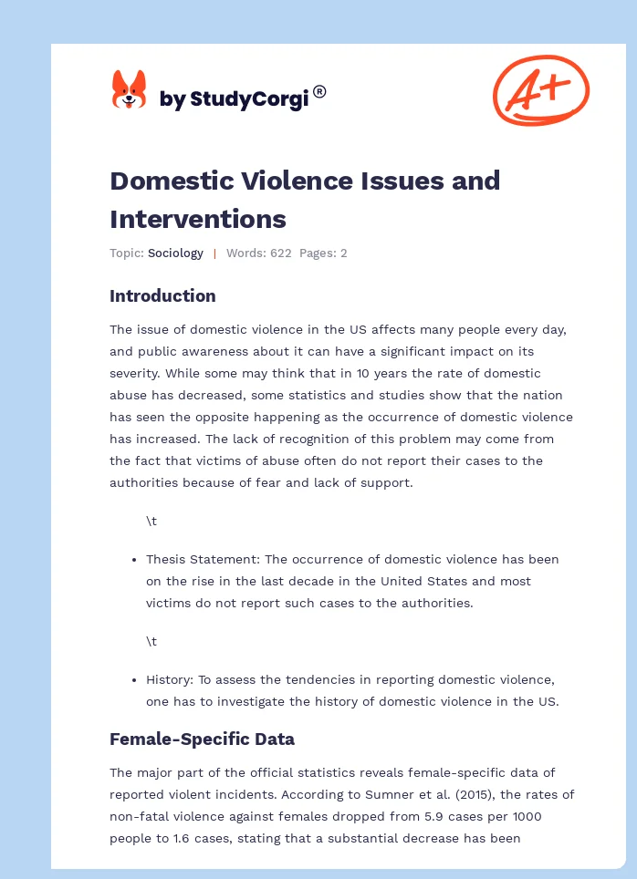 Domestic Violence Issues and Interventions. Page 1
