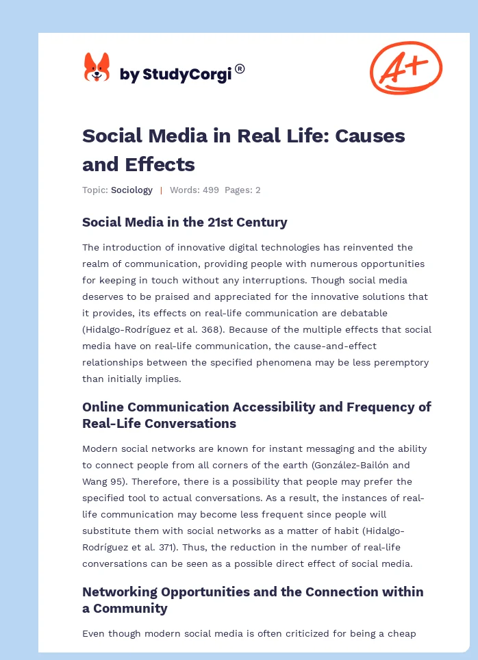 Social Media in Real Life: Causes and Effects. Page 1