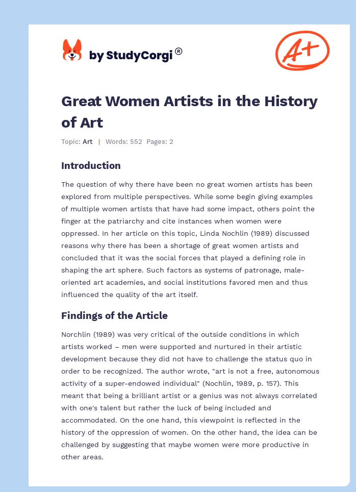 Great Women Artists in the History of Art. Page 1