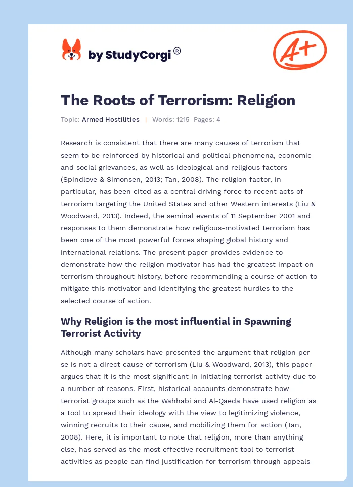 The Roots of Terrorism: Religion. Page 1