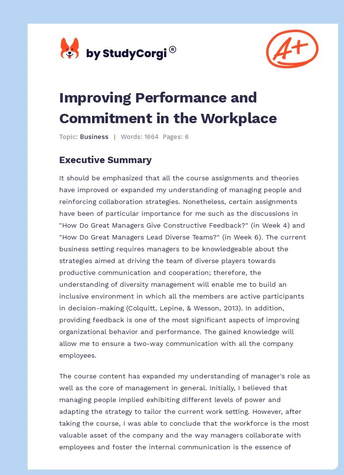 Improving Performance and Commitment in the Workplace. Page 1