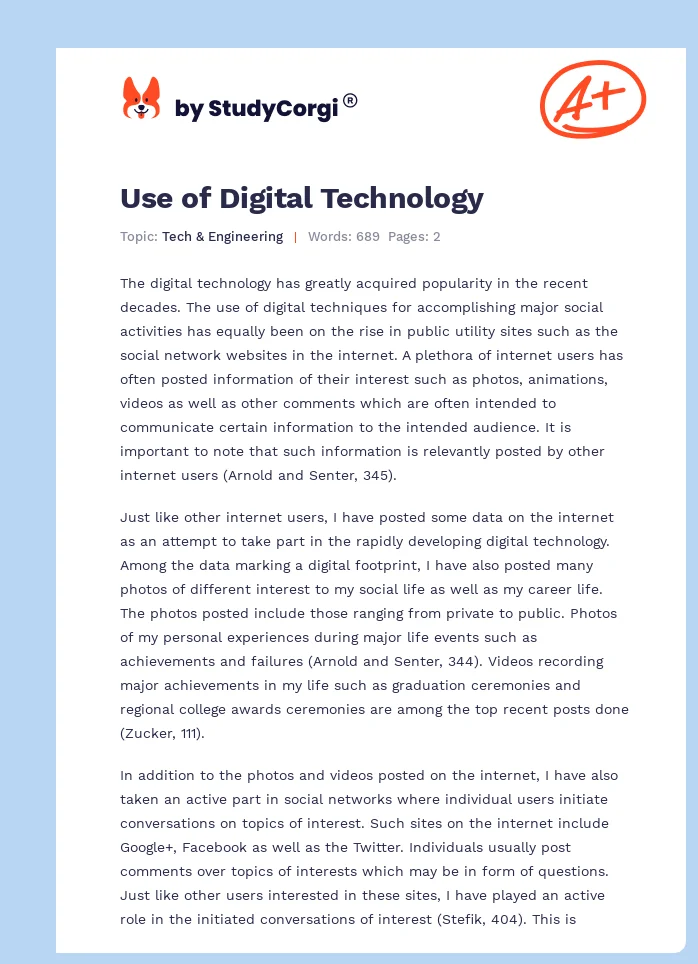 Use of Digital Technology. Page 1