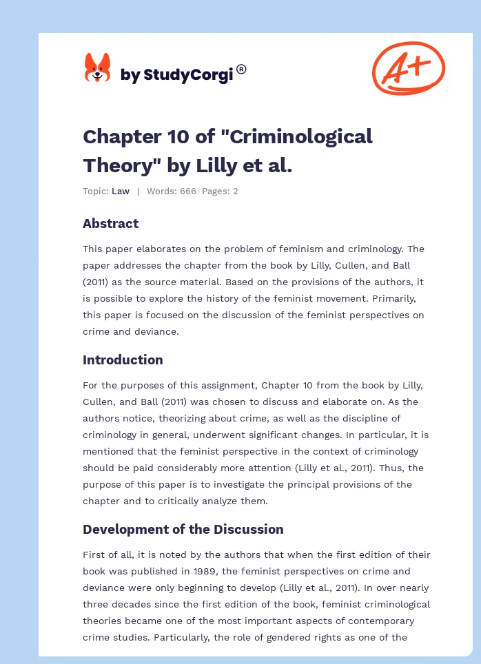 Chapter 10 of "Criminological Theory" by Lilly et al.. Page 1
