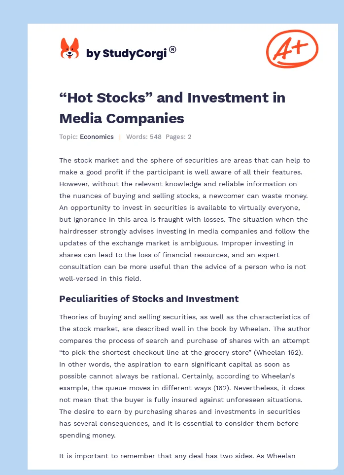 “Hot Stocks” and Investment in Media Companies. Page 1