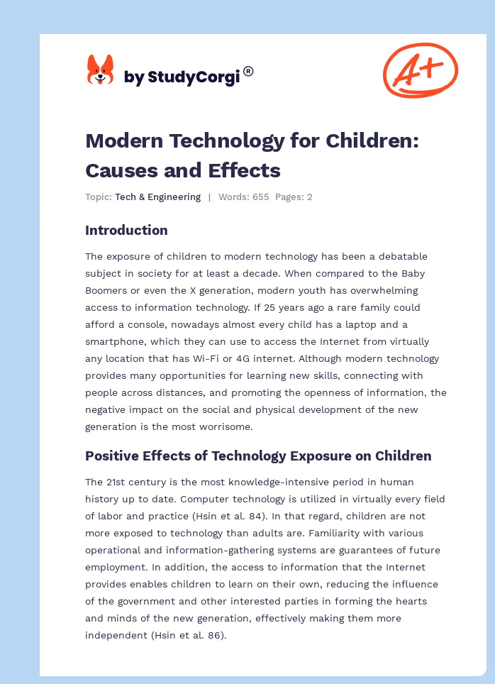 Modern Technology for Children: Causes and Effects. Page 1