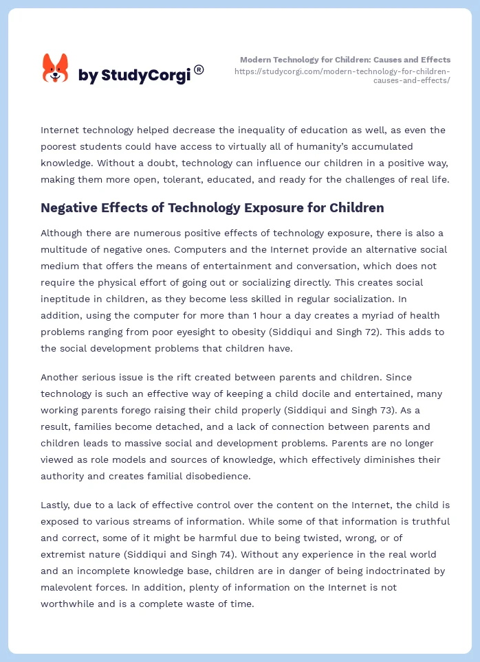 Modern Technology for Children: Causes and Effects. Page 2