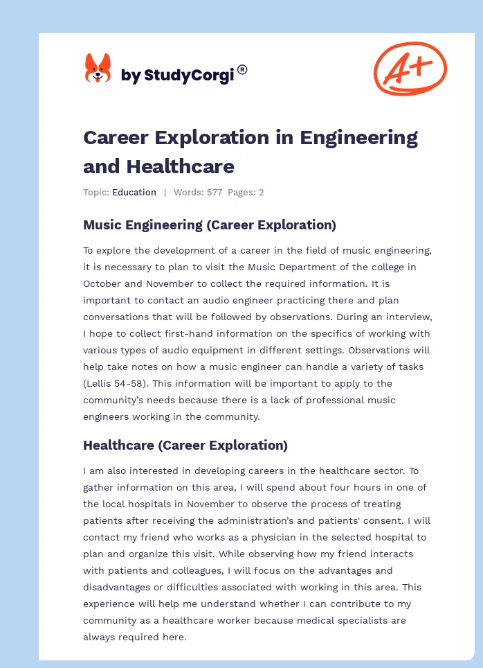 Career Exploration in Engineering and Healthcare. Page 1