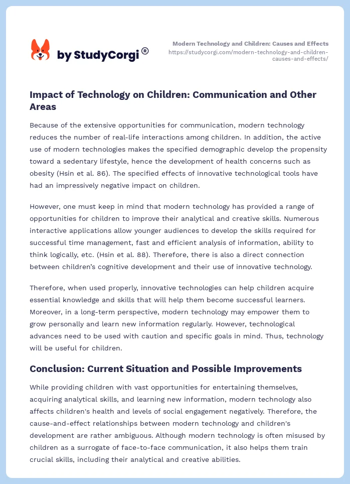 Modern Technology and Children: Causes and Effects. Page 2